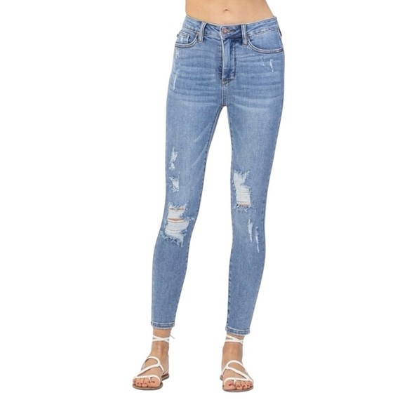 NWT Judy Blue High Waist Control Top Skinny Distressed Stretch Denim Jeans 3/26 - Picture 2 of 16